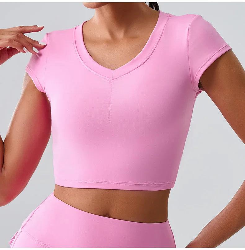 Women Yoga Top Sexy Sport T Shirts Fitness Clothes Workout Short Sleeve Yoga Shirt Gym Top Running Active Wear Push Up Sport Top