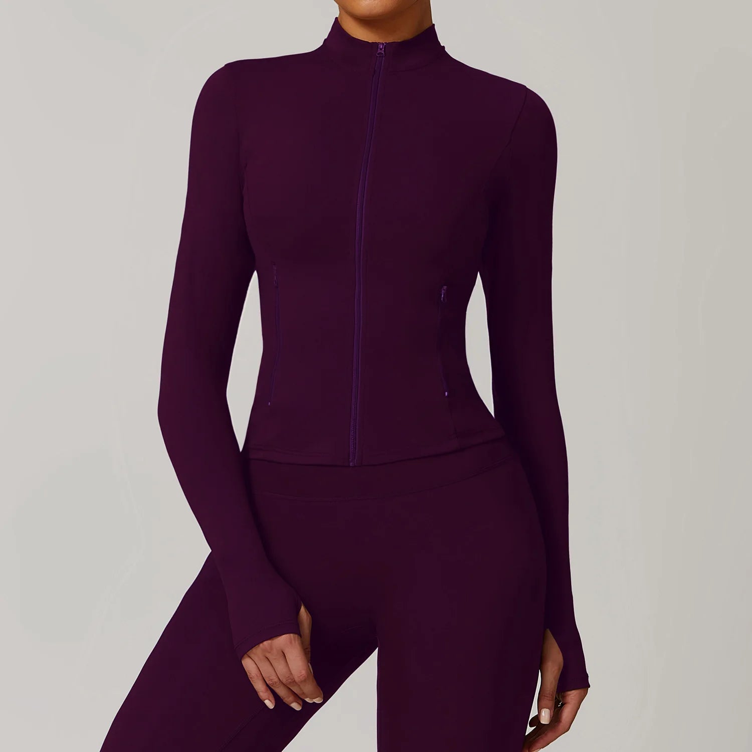 Women Outdoor Running Fitness Wear T-shirt Long Sleeved Thumb Holes Top Zipper Yoga Long Sleeved Yoga Shirt Gym Push Up Workout