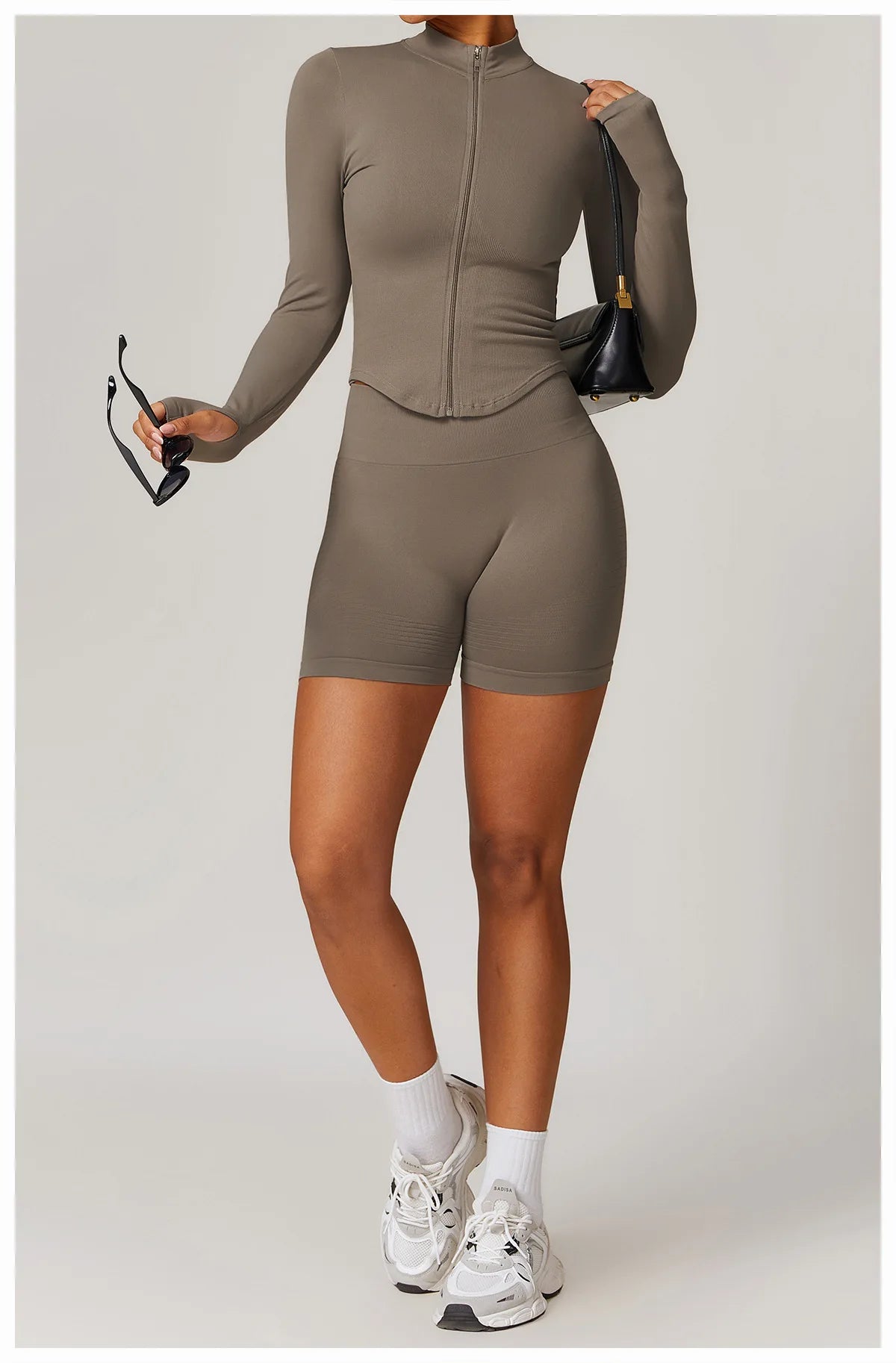 Ribbed Yoga Tops Women's Yoga Long Sleeved Standing Collar Sports Jacket Running Training Fitness Top Gym Workout Running Shirt