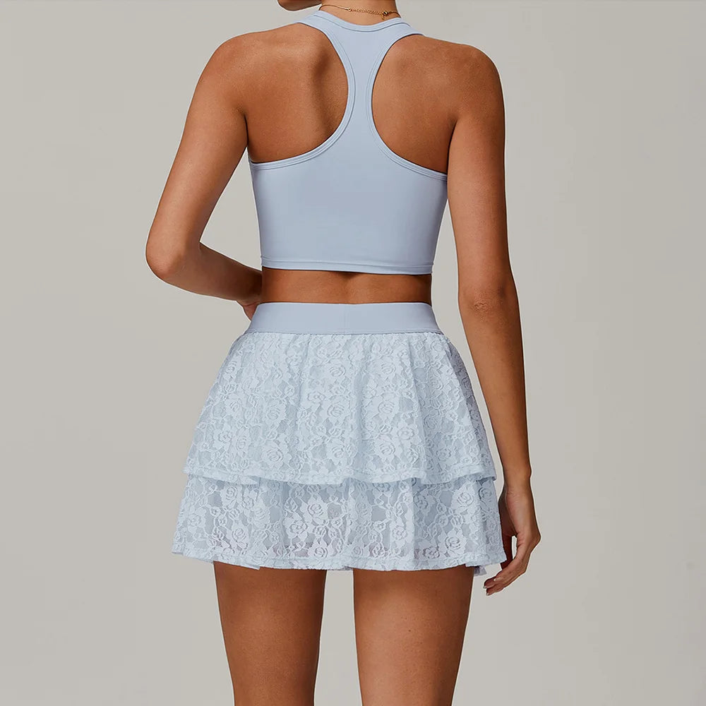 2 Pieces Women's Yoga Set Sexy Sport Bra High Waist Sports Short Skirt Gym Clothes Fitness Sleeveless Workout Suit Sporstwear