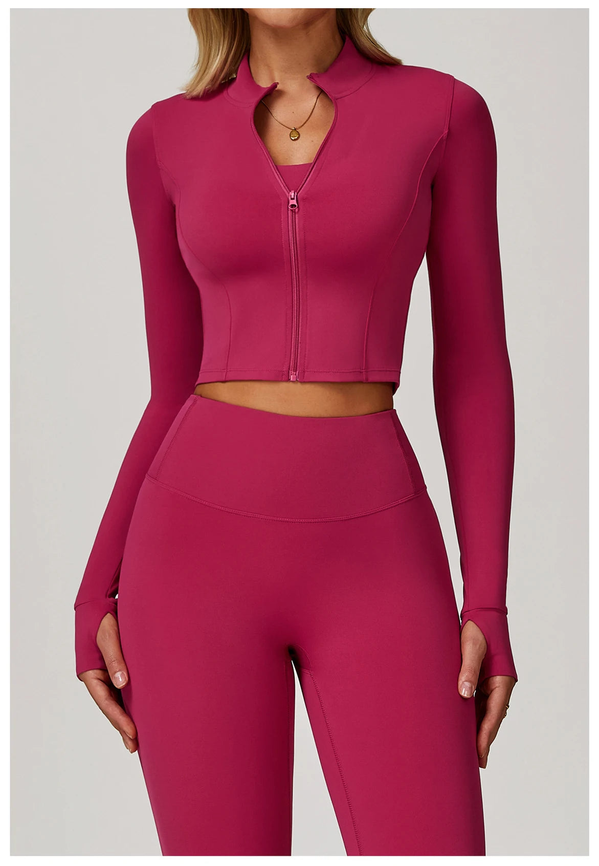 Women Outdoor Sports Long Sleeved Slim Yoga Clothes Quick Dry Zipper Cardigan Stand Up Collar Jacket Running Fitness Jacket Top