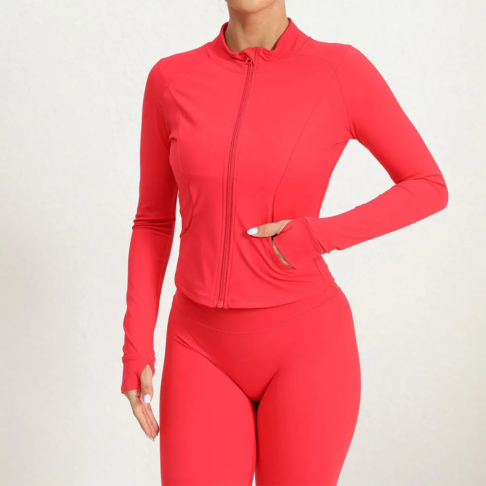 Women Jacket Slim Fit Long Sleeved Zipper Fitness Coat Yoga Crop Tops With Thumb Holes Gym Jacket Workout Tracksuit Sweatshirts