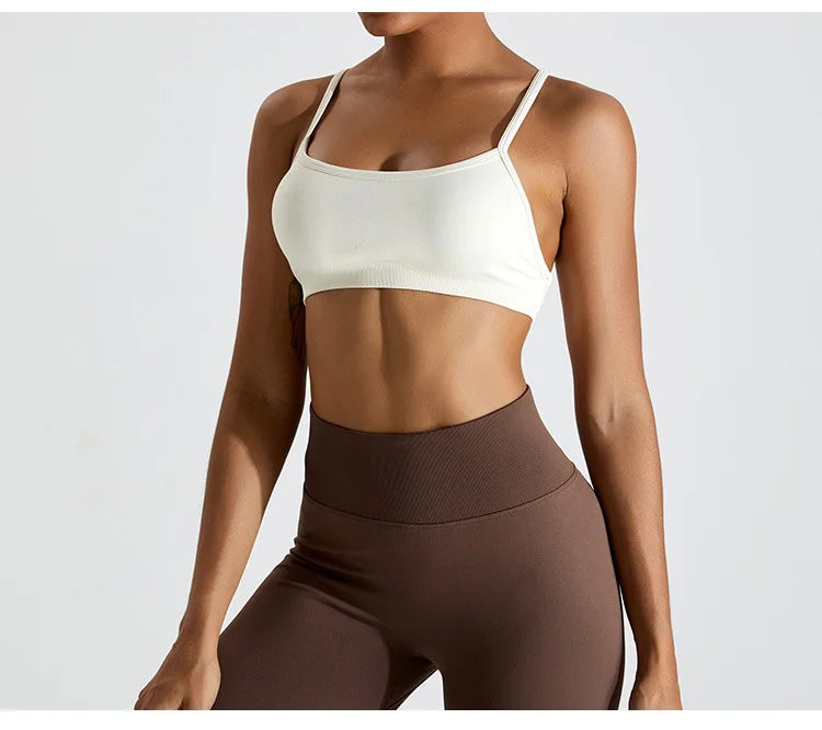 Seamless Soft Cross Back Women Sports Underwear Fitness Bra Tights Yoga Vest High Strength Shockproof Gym Sports Top Push Up Bra