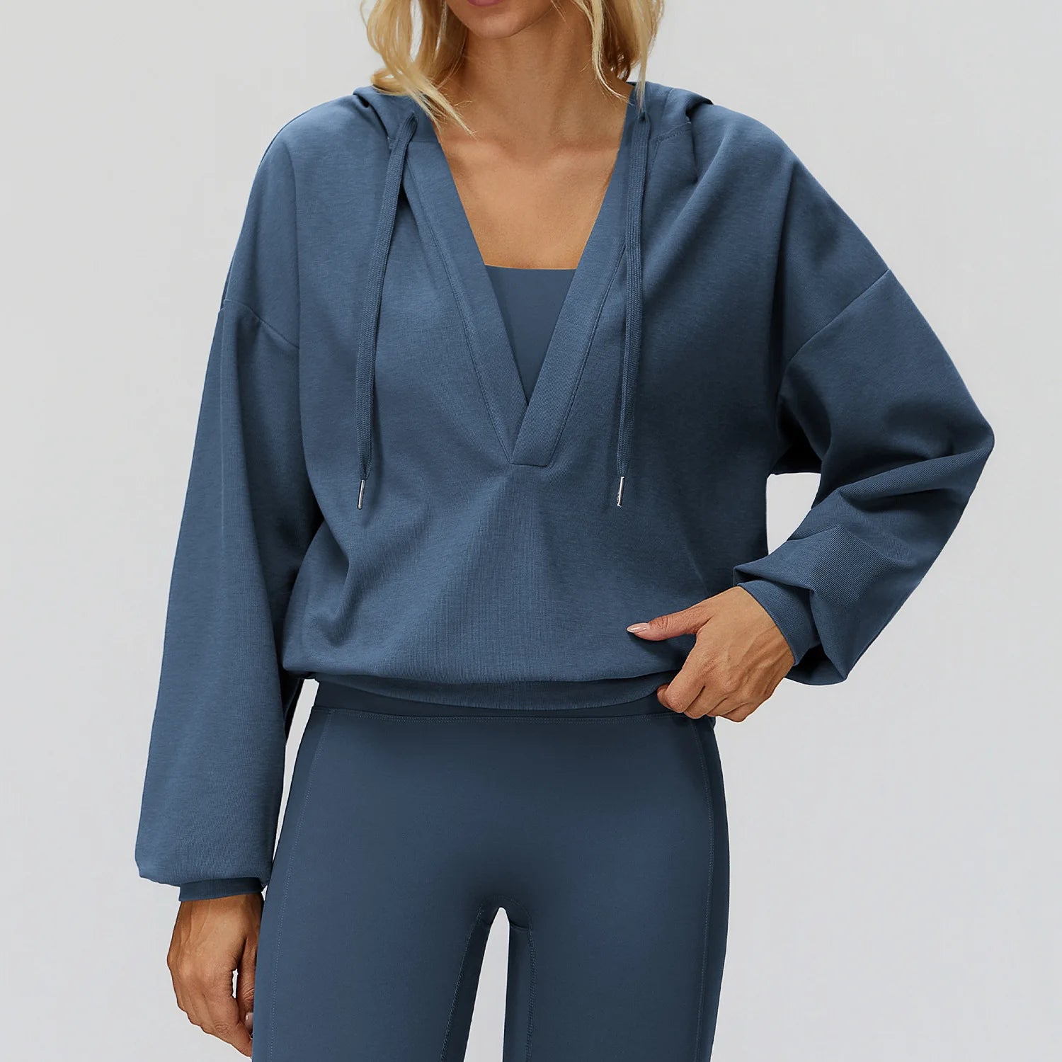 Autumn New Yoga Long Sleeved Women's Hooded Jacket V-neck Loose and Comfortable Outerwear Outdoor Running Workout Sports Jacket