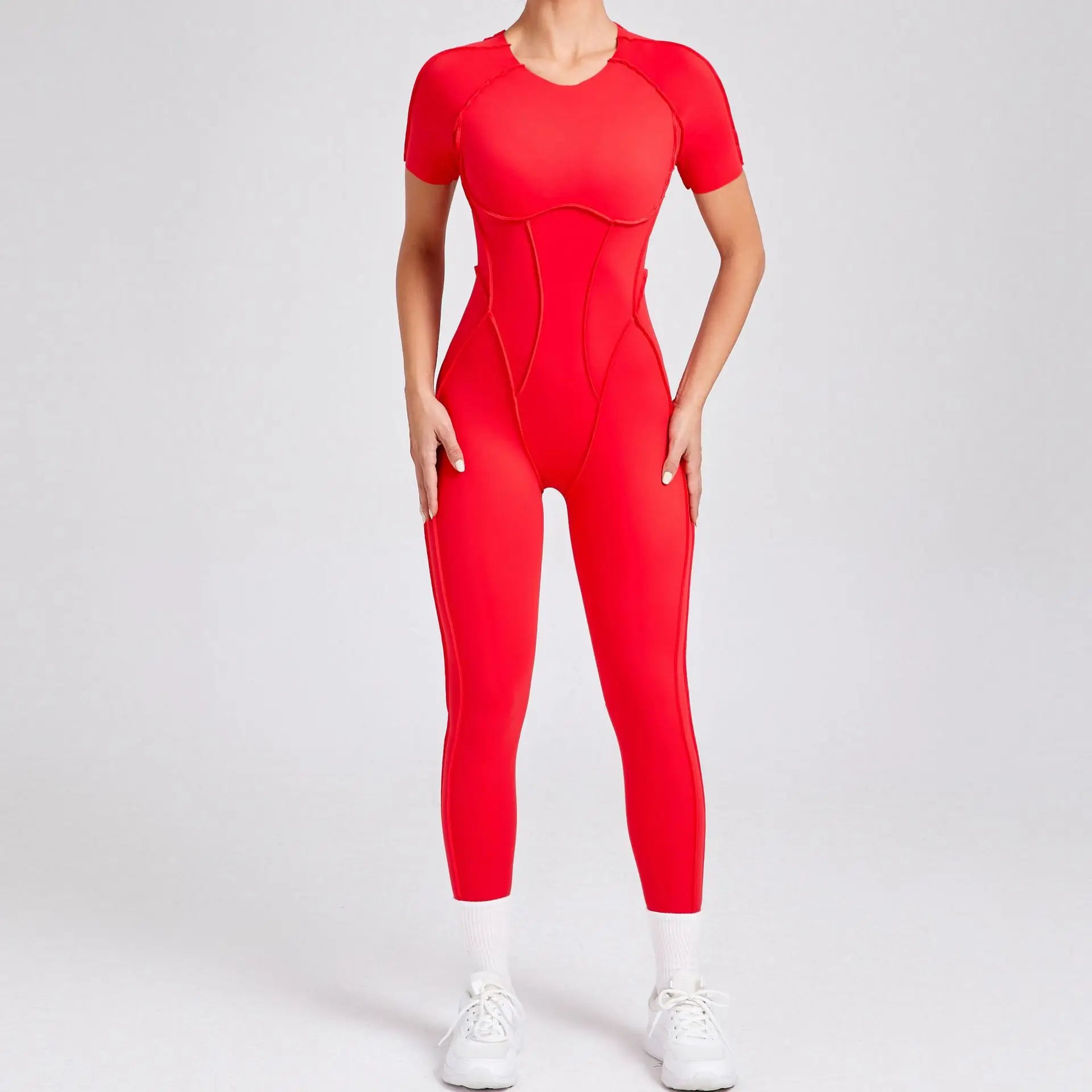 Seamless Yoga Jumpsuits Sports Fitness Hip-lifting Backless Short-sleeved One-piece Workout Rompers Gym Leggings Women Tracksuit