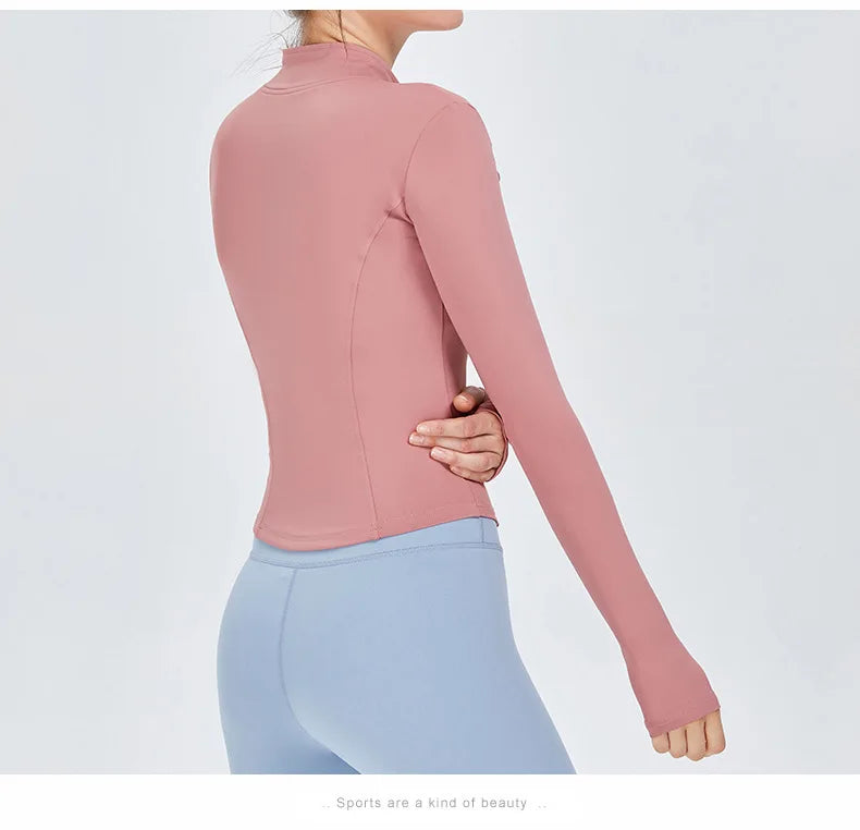 Zipper Jacket Women Sports Long Sleeve Push Up Fitness Yoga Shirt Gym Top Activewear Running Coats Workout Clothes Woman Jacket