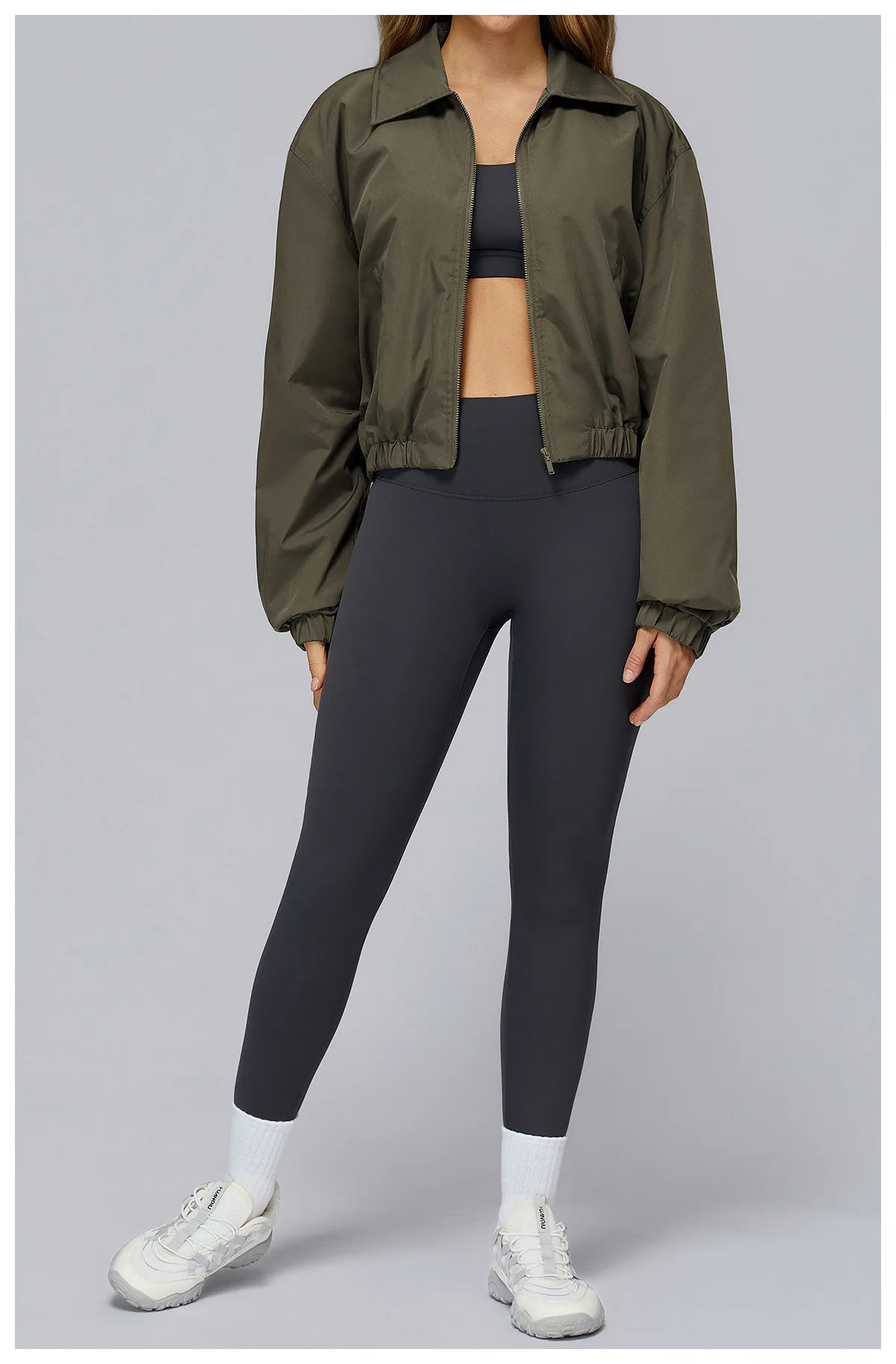 Winter Long Sleeved Loose Jacket Women's Zipper Yoga Long Sleeved Windproof Warm Sports Top Outdoor Hiking and Running Jacket