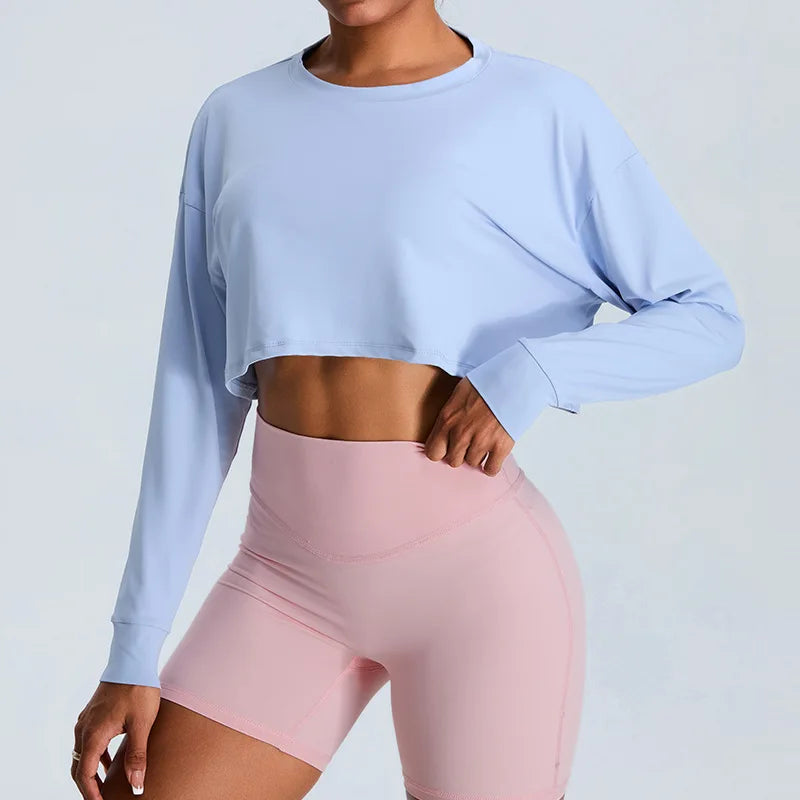 Women Loose Yoga Long Sleeved Fitness Top Loose Casual Sports T-shirt Quick Drying Workout Long Sleeved Running Fitness Clothes