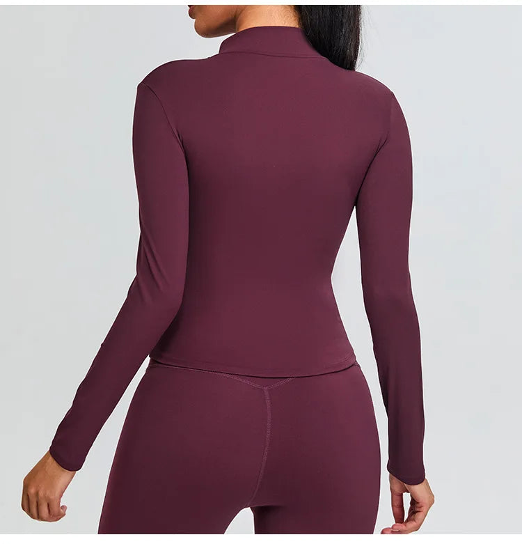 Half Zipper Yoga Long Sleeve Women Shirt Sports Jacket Fitness Gym Top Activewear Running Coats Sports Workout Clothes Woman Top
