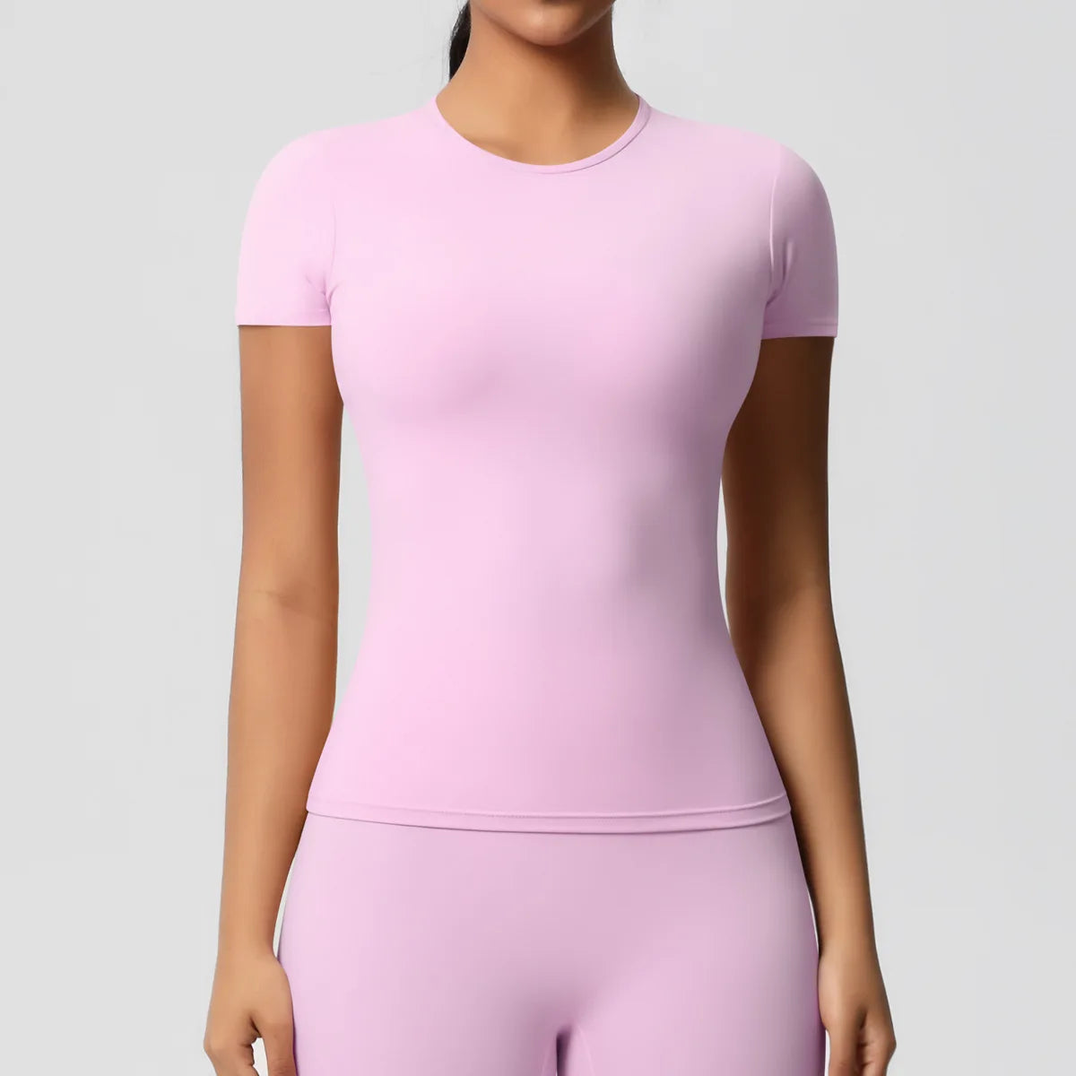 New Women Running Sports T Shirt Summer Short Sleeve Round Neck Breathable Stretchy Gym Yoga Slim Fitness Active Top Tee