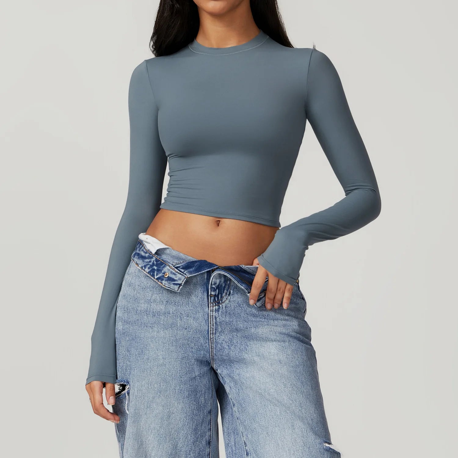 Women Yoga Shirts Crop Top Long Sleeves Shirts for Women Yoga  Long Sleeves Sports Fitness Top Push Up Gym Clothes Workout Tops