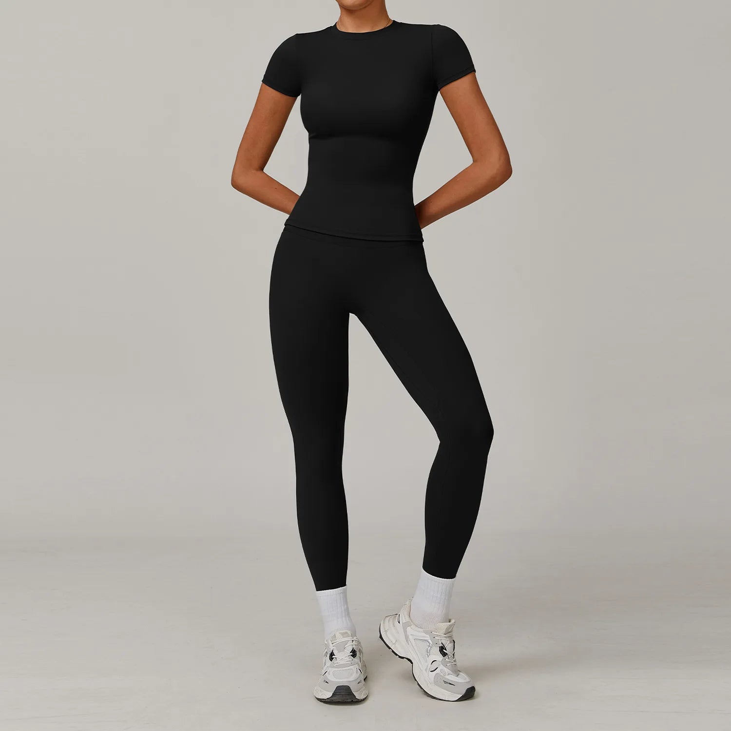 2PCS Yoga Set Sports Suit For Women Fitness Short Sleeve Tracksuits Sports Bra High Waist Leggings Gym Sports Clothes Sportswear