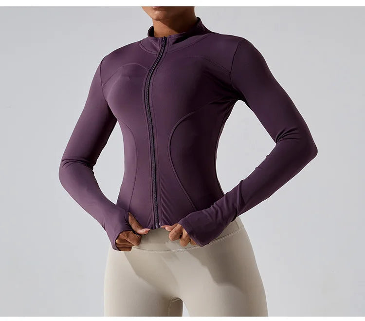 Zipper Jacket Women Sports Long Sleeve Push Up Fitness Yoga Shirt Gym Top Activewear Running Coats Workout Clothes Woman Jacket
