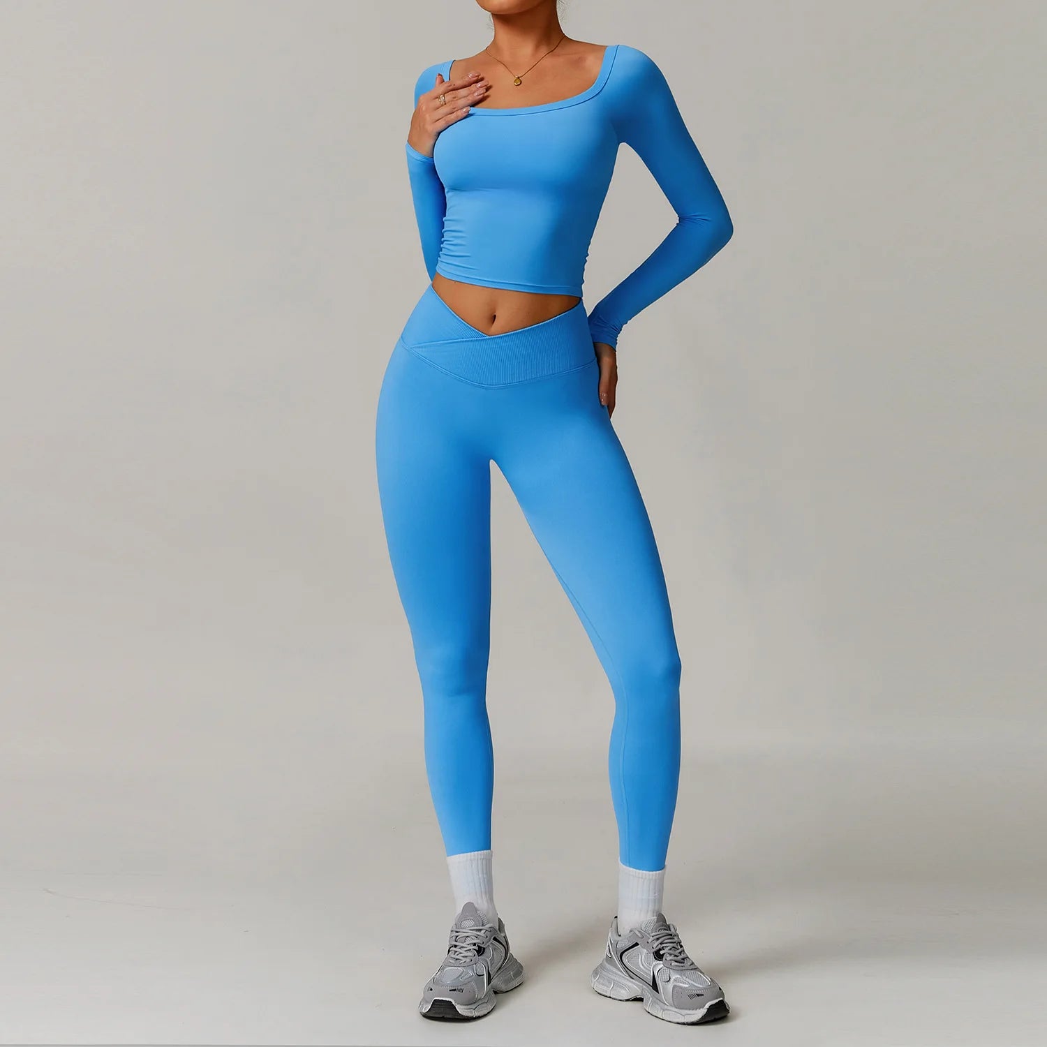 2 Pieces Yoga Suit Sports Set Women Athletic Wear Gym Set Women Tracksuit Running Workout Long Sleeve Sports Shirt Yoga Clothing