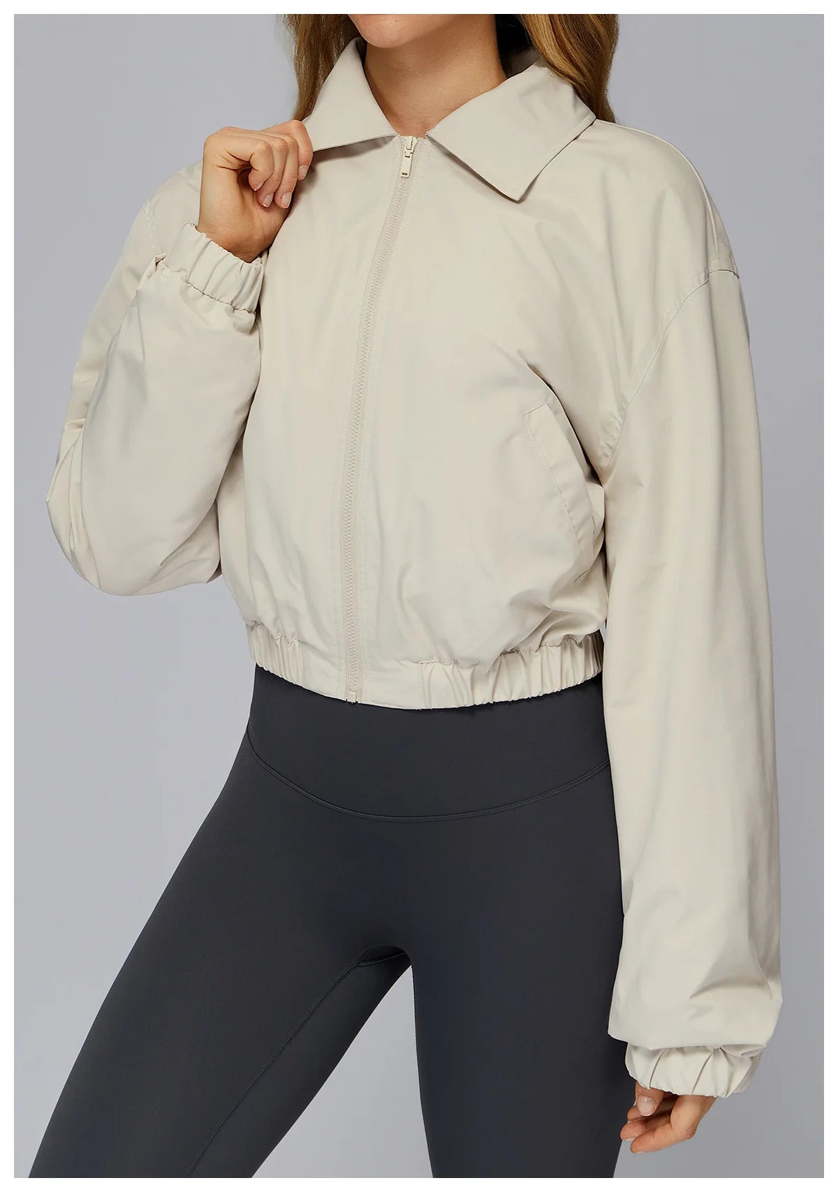 Winter Long Sleeved Loose Jacket Women's Zipper Yoga Long Sleeved Windproof Warm Sports Top Outdoor Hiking and Running Jacket