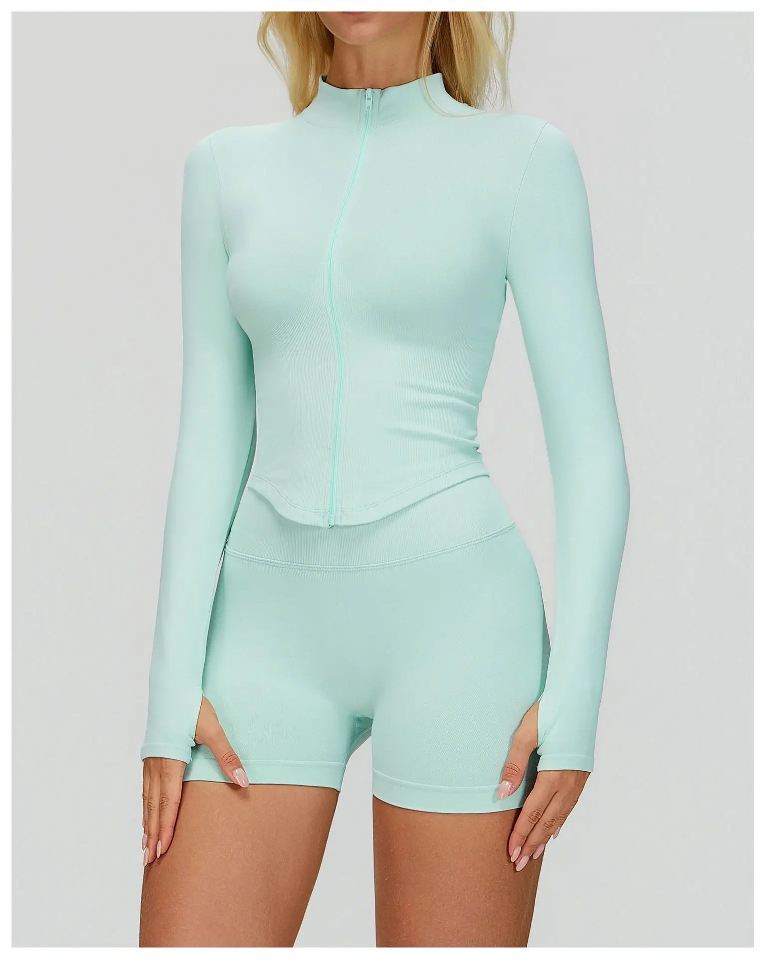Seamless Outdoor Sports Long Sleeved Women Yoga Coat Quick Dry Zipper Cardigan Stand Up Collar Jacket Running Fitness Jacket Top