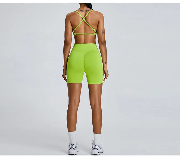 Seamless Soft Cross Back Women Sports Underwear Fitness Bra Tights Yoga Vest High Strength Shockproof Gym Sports Top Push Up Bra