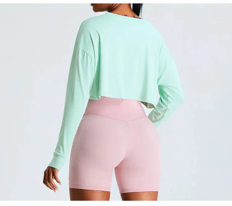 Women Loose Yoga Long Sleeved Fitness Top Loose Casual Sports T-shirt Quick Drying Workout Long Sleeved Running Fitness Clothes