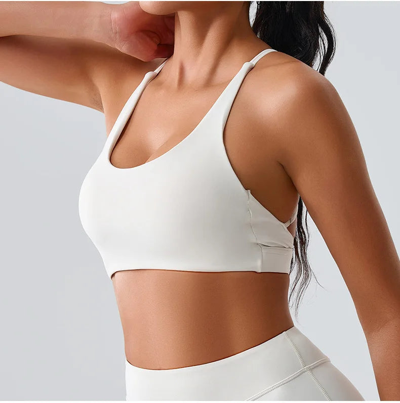 Women Impact Sports Bra Halter Top High Support Push Up Clothes Running Tops Open Back Gym Wear Fitness Yoga Workout Underwear