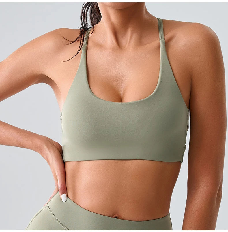 Women Impact Sports Bra Halter Top High Support Push Up Clothes Running Tops Open Back Gym Wear Fitness Yoga Workout Underwear
