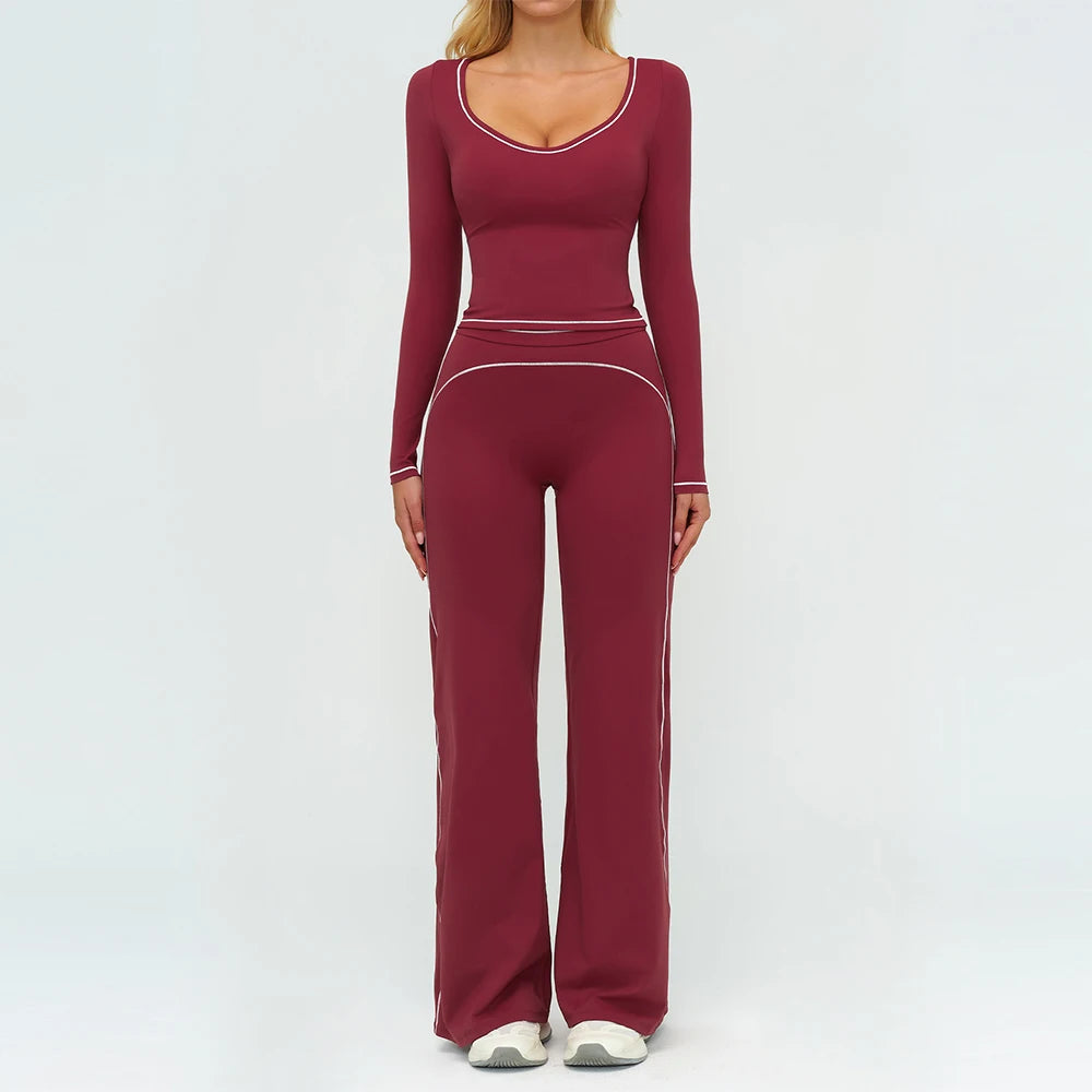 Yoga Set Women Tracksuit 2PCS Sportswear Workout Clothes Athletic Wear Gym Leggings Fitness Outfits Top Long Sleeve Sports Suits