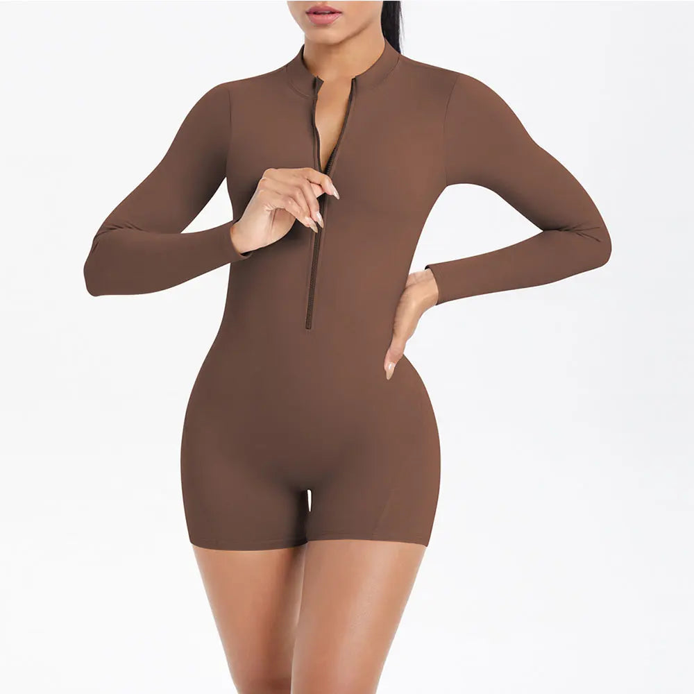 Gym Jumpsuit Women's Fitness Suit Short Set Sports Overalls Woman Tracksuit Yoga Clothing Zipper Long Sleeved Workout Sportswear