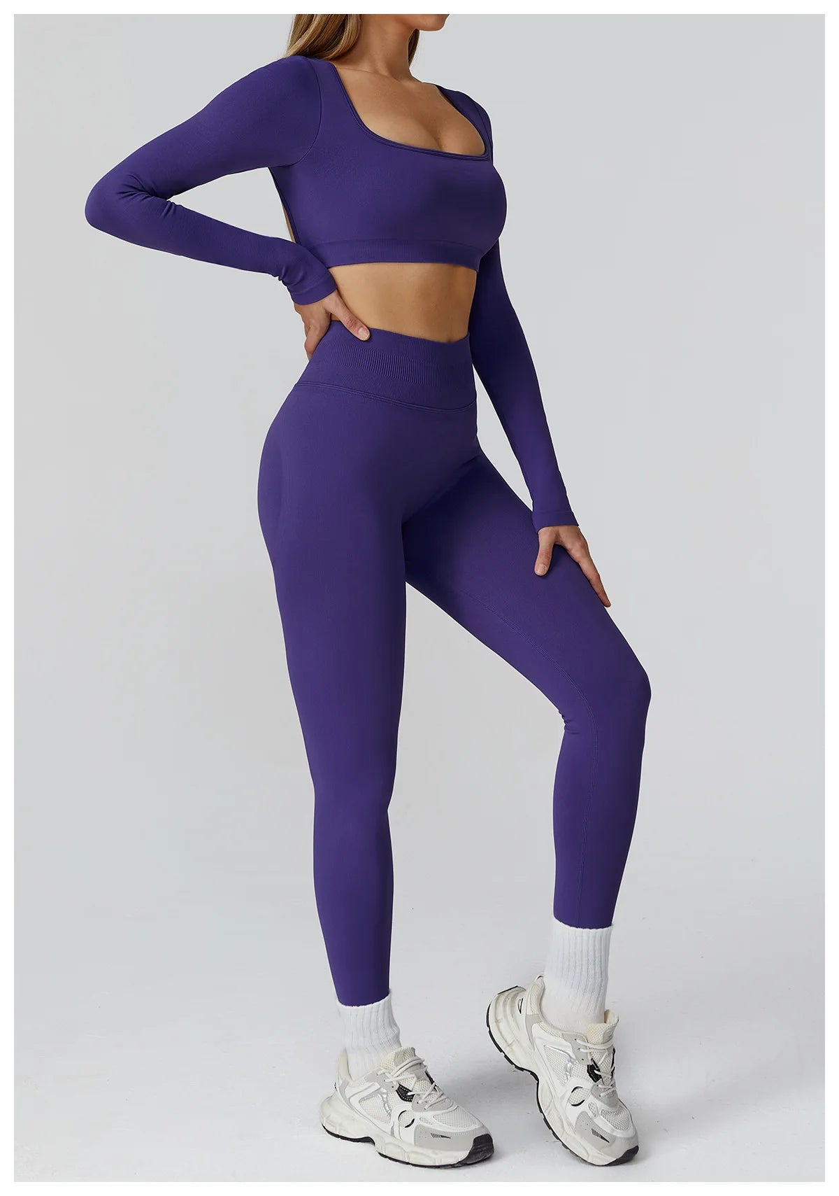 Seamless Casual Quick Dry Sportswear Women Square Neck Gym Top Women Fitness Sports Crop Top Female Long Sleeve Yoga Clothing