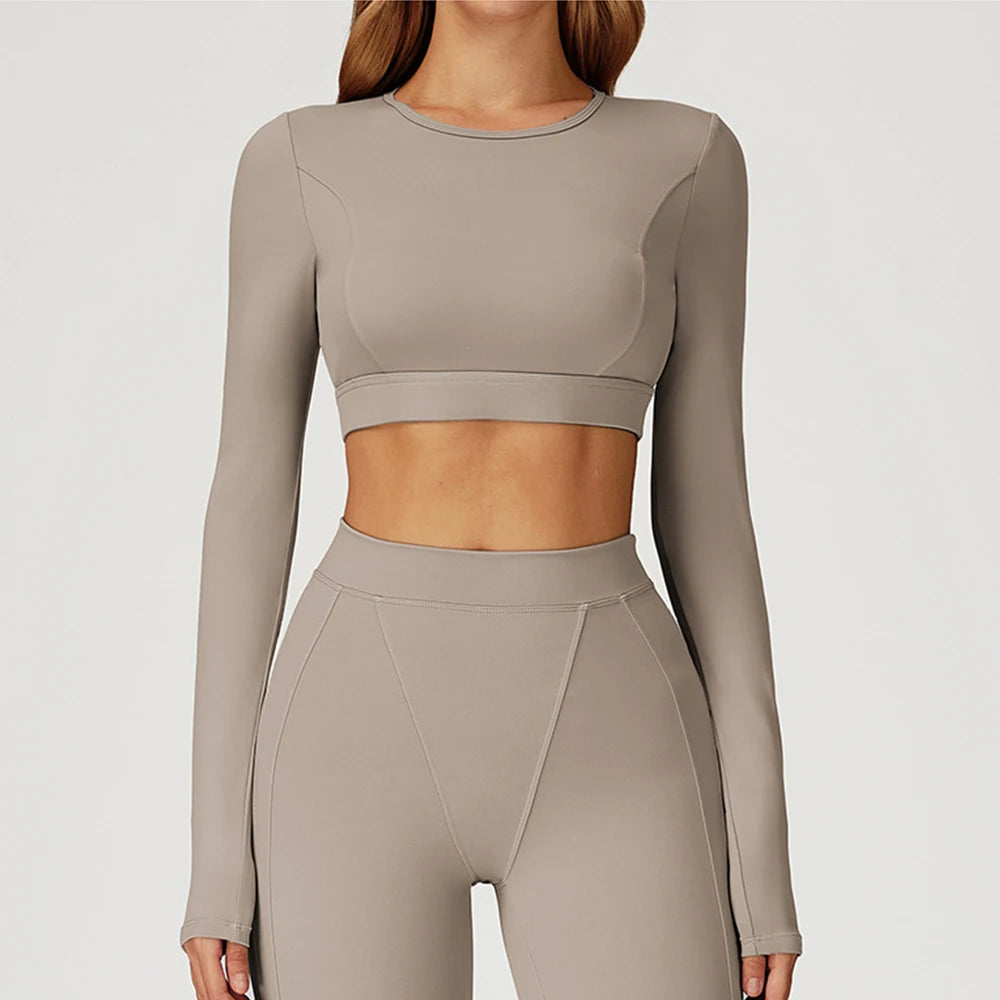 Women Yoga Shirts Crop Top Yoga Long Sleeves Shirts for Women Yoga Sports Running Fitness Gym Clothes Push Up Workout Tops