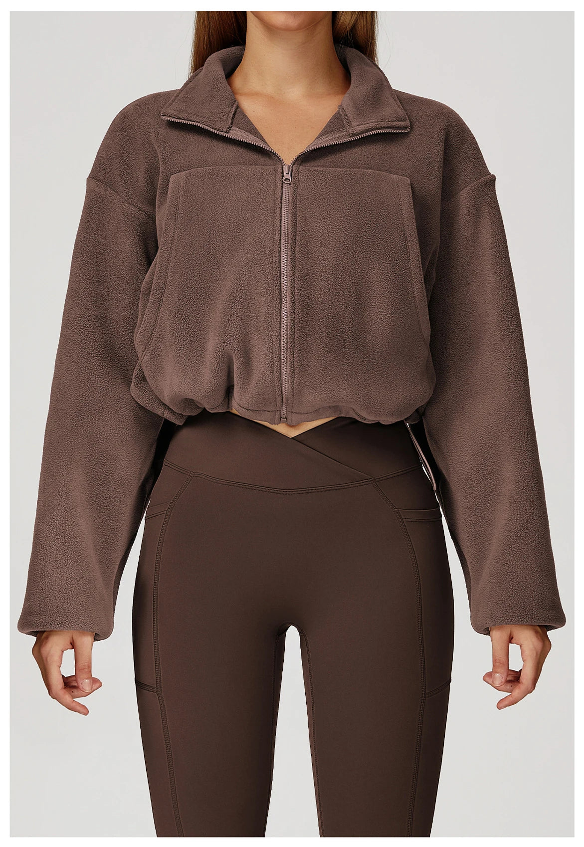 Winter Yoga Jacket Women Long Sleeved Stand Up Collar Windproof Warm Fleece Drawstring Jacket Running With Fleece Sports Jacket