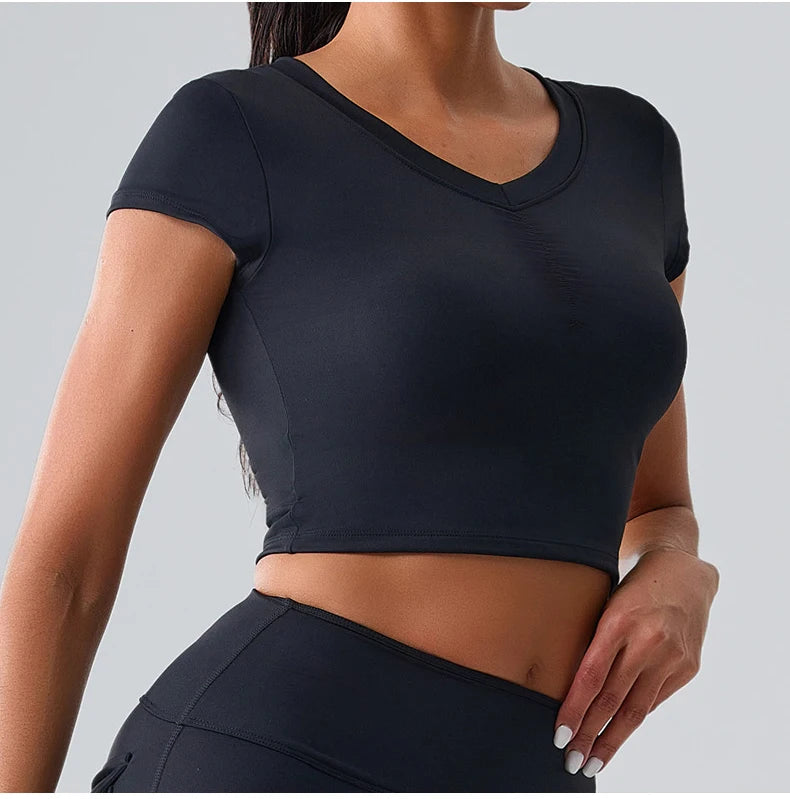 Women Yoga Top Sexy Sport T Shirts Fitness Clothes Workout Short Sleeve Yoga Shirt Gym Top Running Active Wear Push Up Sport Top
