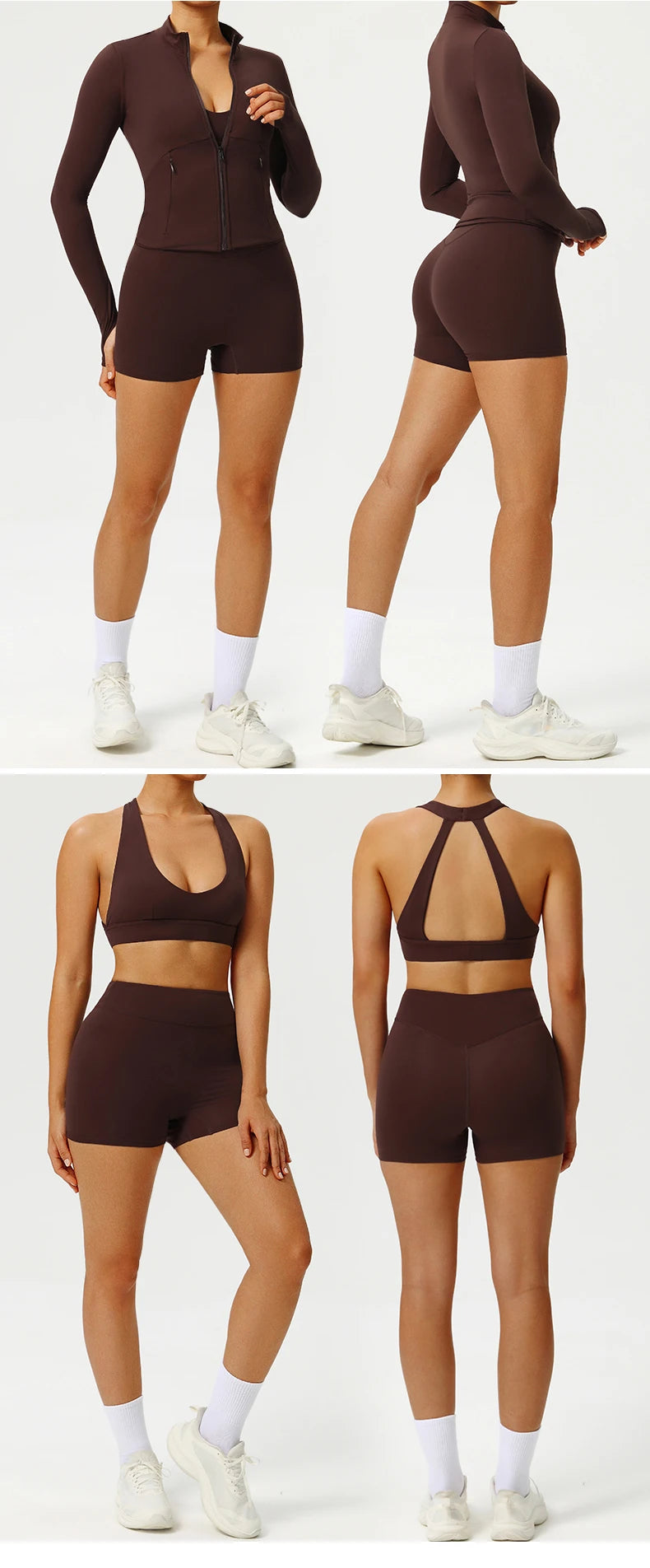 Women 2PCS Yoga Set Workout Sets Sportswear Gym Clothing Fitness Zipper Long Sleeve High Waist Leggings Sports Suits Yoga Suit