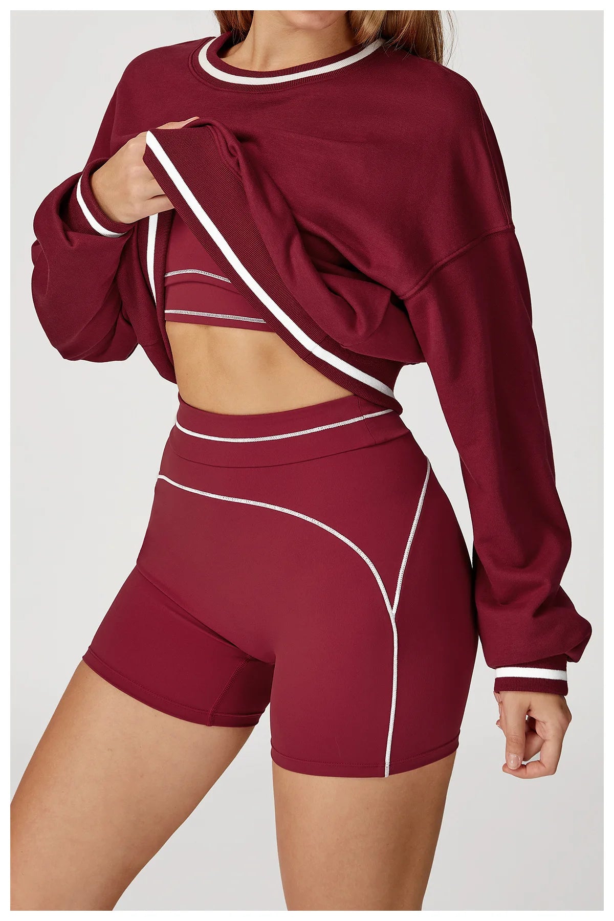 New Color Blocking Hoodie for Women Long Sleeved Loose Round Neck Top Fashionable Hoodie Outdoor Casual Running Sports Top
