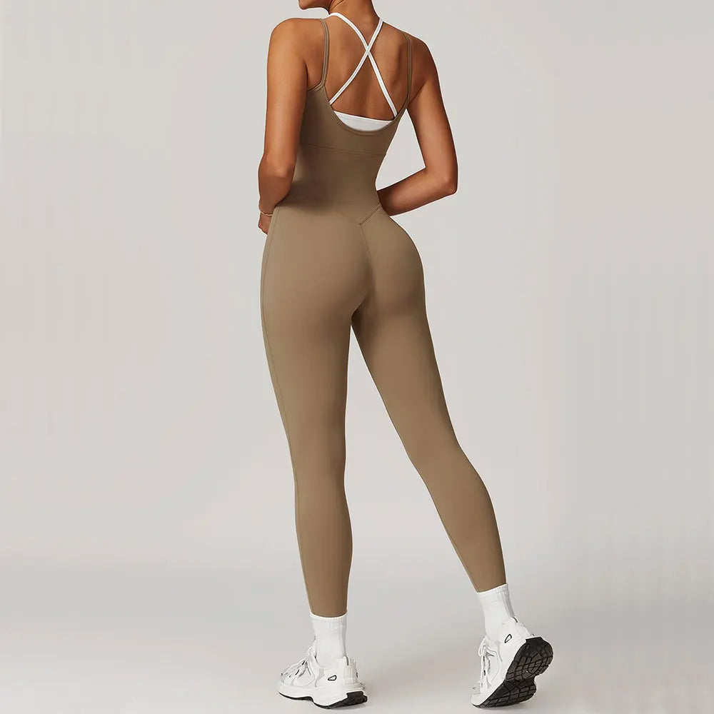 Color Blocked Jumpsuit Gym Set Women Yoga Suit Back Cross Sportswear Women Sports Jumpsuit Fitness Rompers Workout Bodysuits