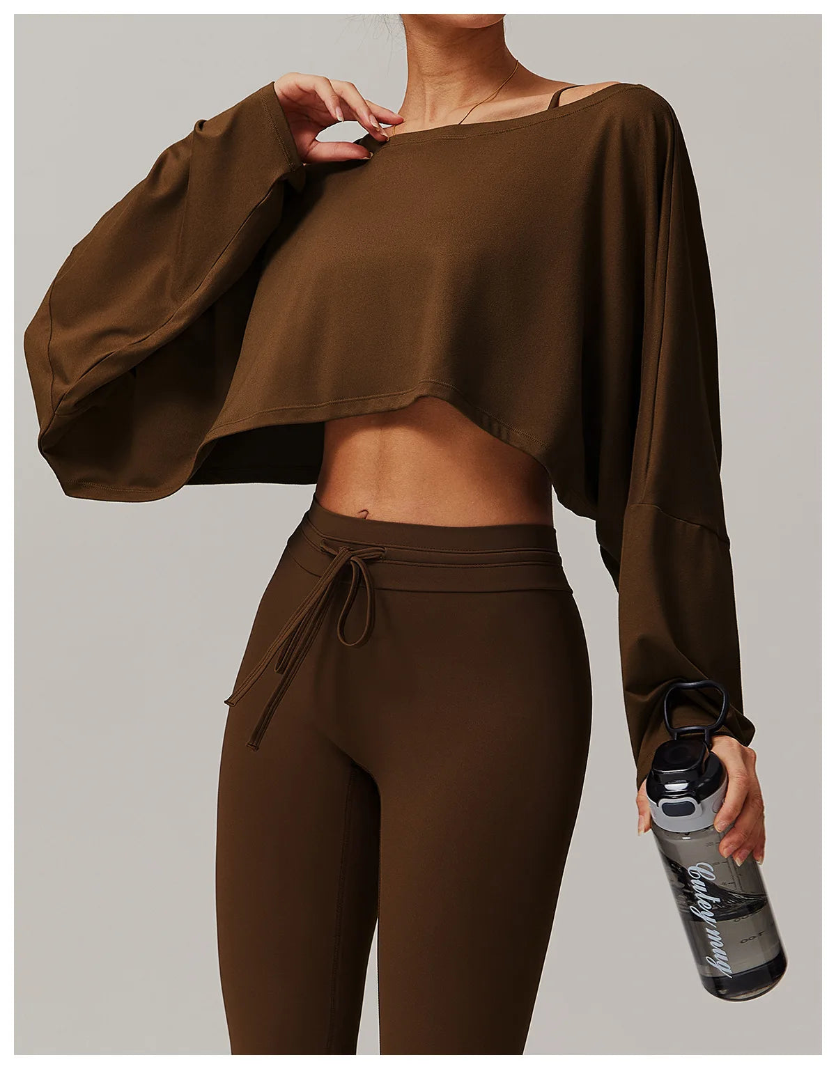 Running Fitness Sports Long Sleeved Top Women's One Shoulder Batwing Sleeve Loose Breathable Casual Long Sleeved Sexy Yoga Top