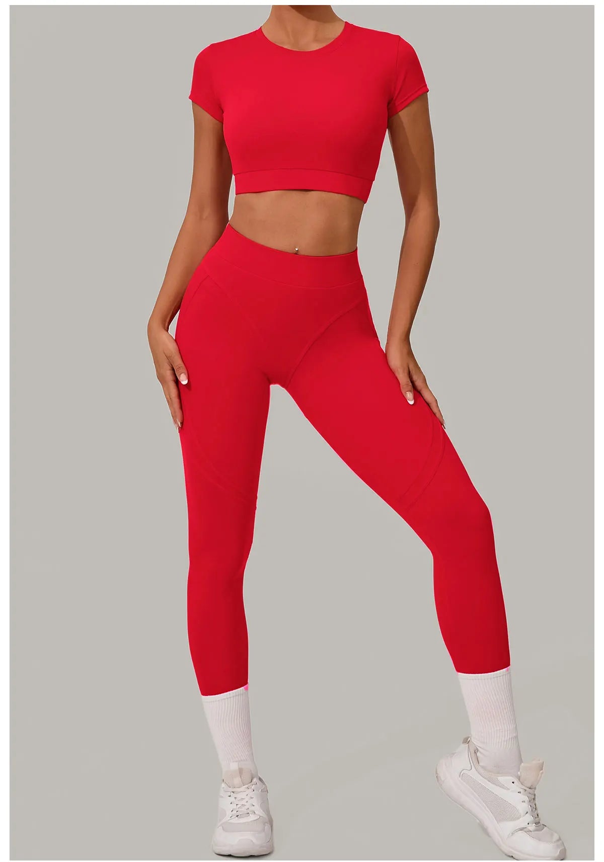 2PCS Yoga Set Gym Clothes Seamless Sportswear Yoga Suits Women Fitness Tracksuits Sports Short Sleeves Gym Leggings Sports Suits