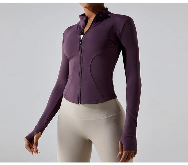 Zipper Jacket Women Sports Long Sleeve Push Up Fitness Yoga Shirt Gym Top Activewear Running Coats Workout Clothes Woman Jacket