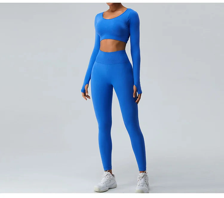 Sexy Women's Backless Shirt Seamless Crop Top Fitness Shirts Long Sleeve Gym Workout Sports Top Woman Front Yoga Tops Activewear