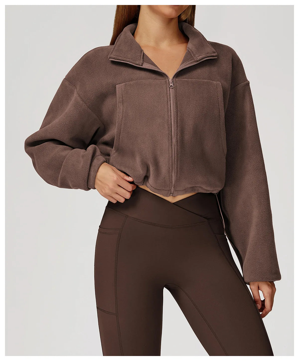 Winter Yoga Jacket Women Long Sleeved Stand Up Collar Windproof Warm Fleece Drawstring Jacket Running With Fleece Sports Jacket