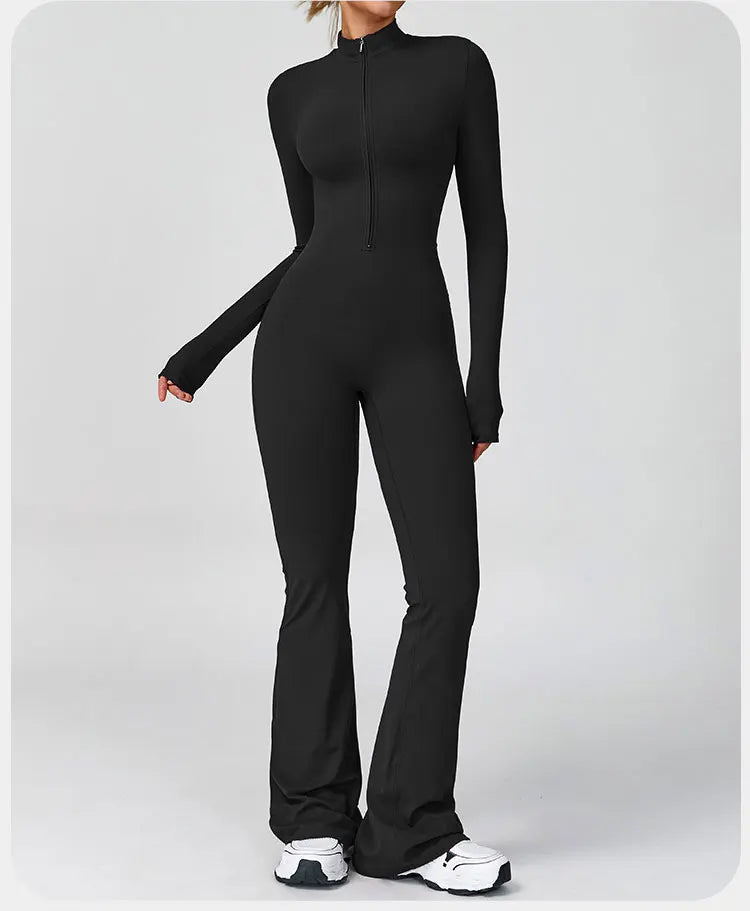 Gym Jumpsuit Women Rompers Fitness Suit Sports Overalls for Woman Tracksuit Yoga Clothing Zipper Long Sleeved Workout Sportswear