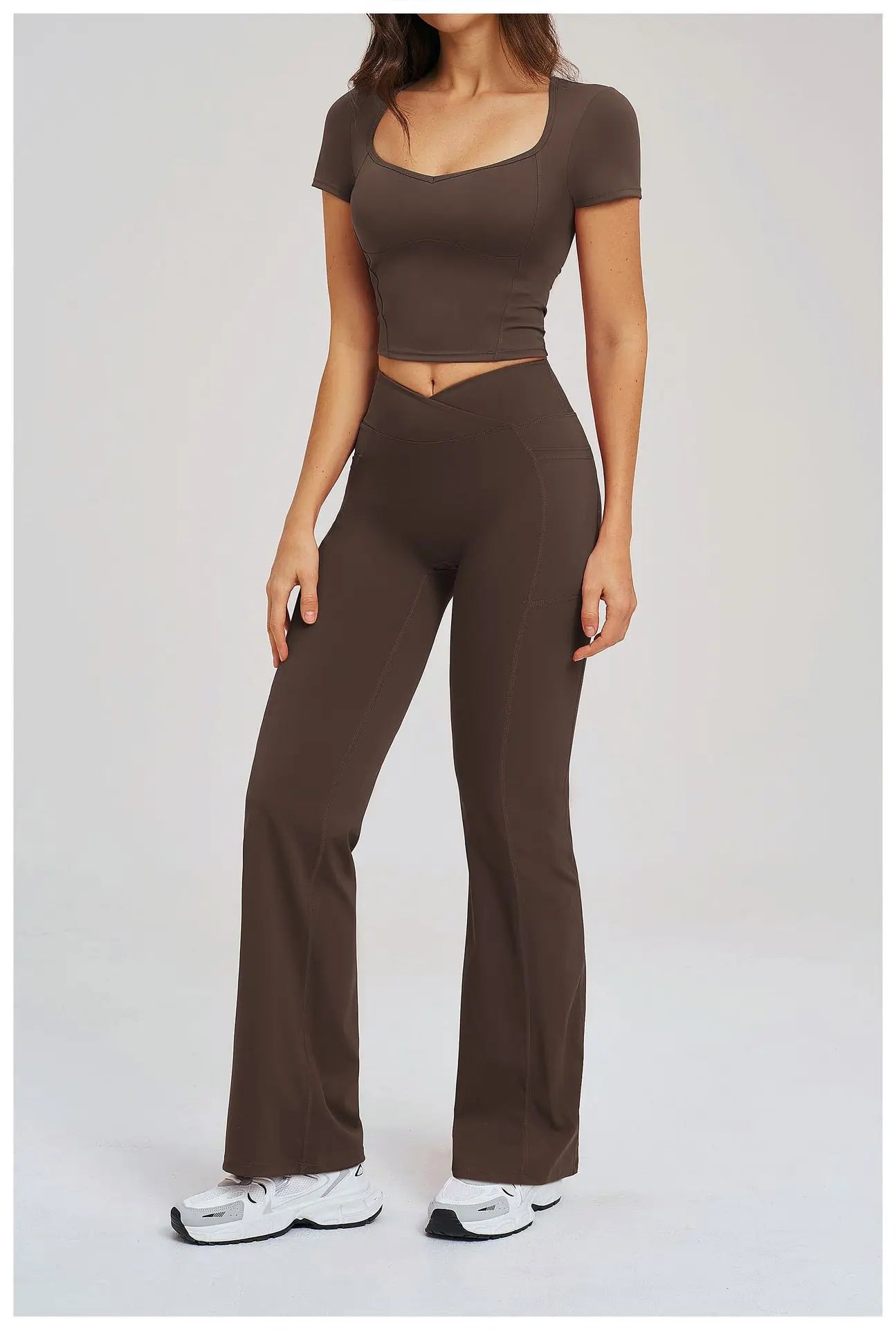 Yoga Set 2 Pieces Gym Clothes Sportswear Yoga Outfits For Women Fitness Short Sleeve Crop Top Tracksuits Sports Set Gym Leggings