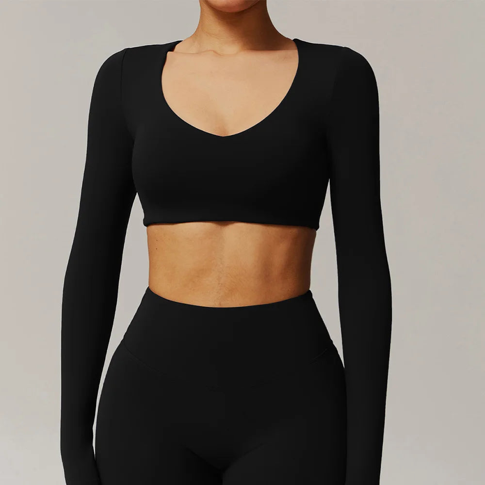 Yoga Shirts For Women Crop Top Long Sleeve Fitness Running Women Gym Clothes Workout Dry Fit Breathable High Elastic Sports Tops