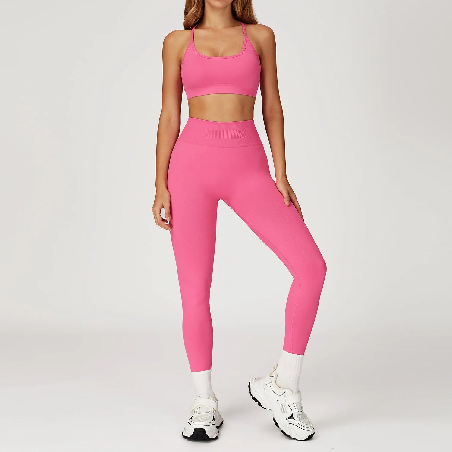 2PCS Seamless Yoga Set Gym Clothes Athletic Wear Women Fitness Set Tracksuits Sports Long Sleeved Gym Suit Leggings Sportswear