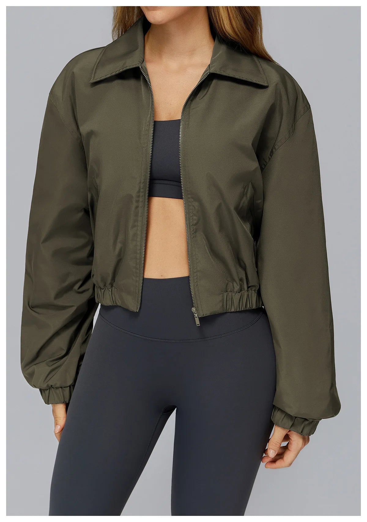 Winter Long Sleeved Loose Jacket Women's Zipper Yoga Long Sleeved Windproof Warm Sports Top Outdoor Hiking and Running Jacket