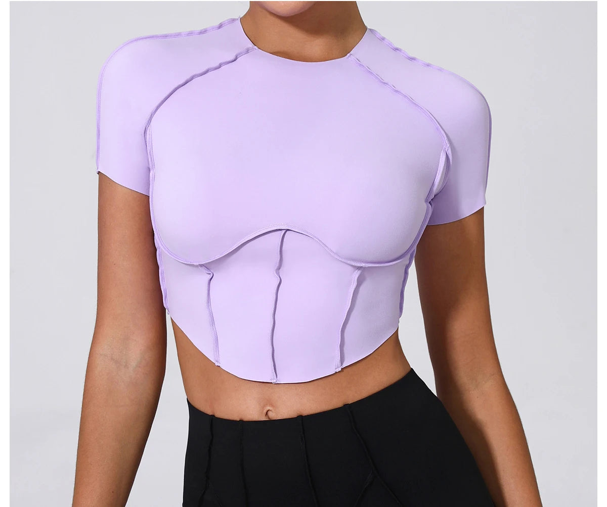 Women Yoga Top Line Sport T Shirts Fitness Clothes Short Sleeve Push Up Yoga Shirt Gym Top Running Active Wear Workout Sport Top