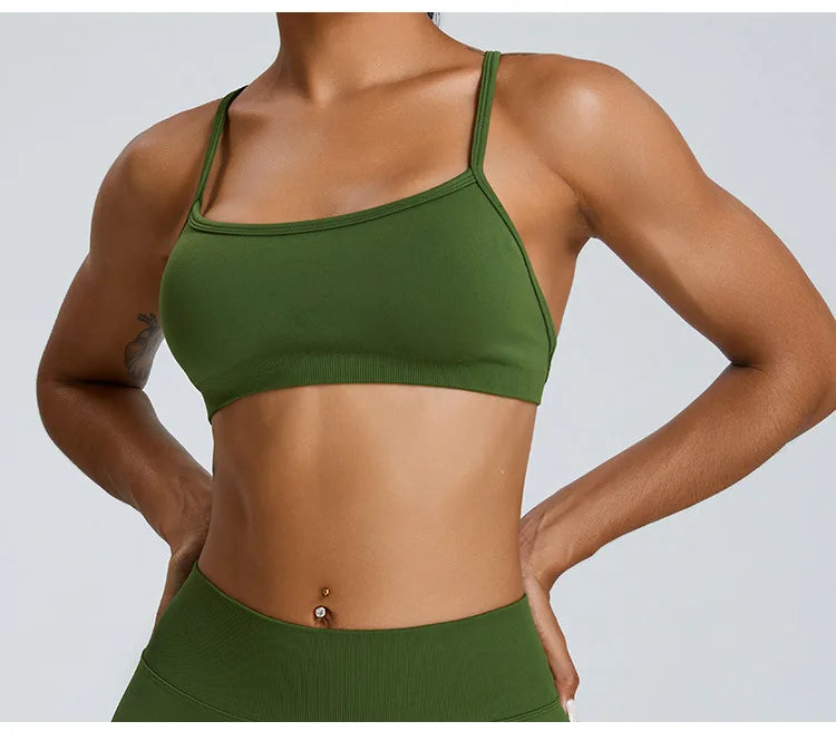Seamless Soft Cross Back Women Sports Underwear Fitness Bra Tights Yoga Vest High Strength Shockproof Gym Sports Top Push Up Bra