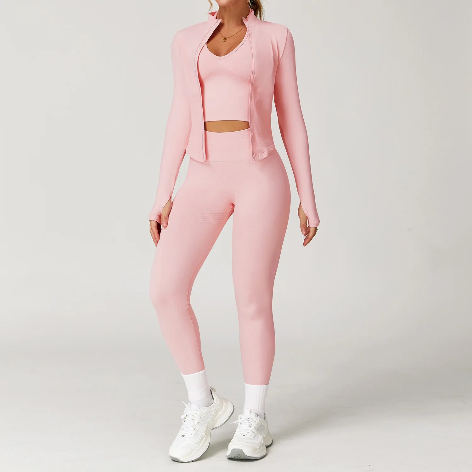 Seamless Yoga Set 3PCS Women Sportswear Workout Clothes Athletic Wear Gym Legging Fitness Bra Crop Top Long Sleeve Sports Suits
