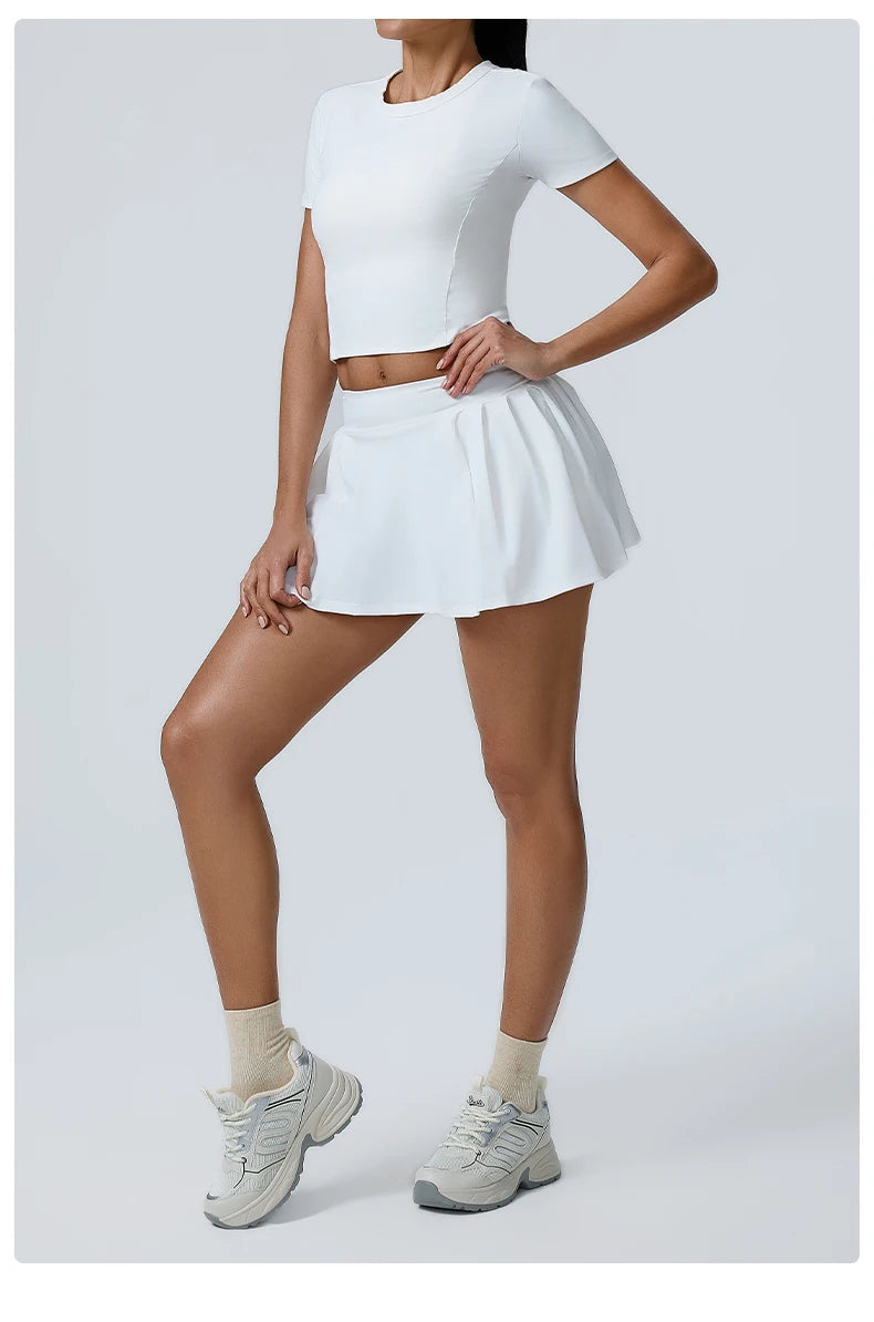 Yoga Set Workout Sets for Women Sportswear 2PCS Gym Suits Crop Short Sleeves High Waist Shorts Outfits Fitness Running Tracksuit