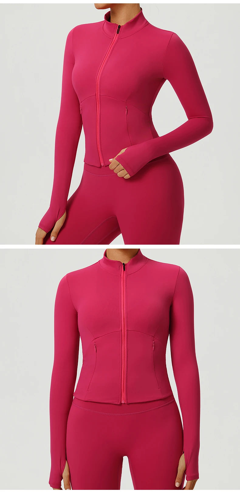 Women Outdoor Sports Long Sleeved Slim Yoga Clothes Quick Dry Zipper Cardigan Stand Up Collar Jacket Running Fitness Jacket Top