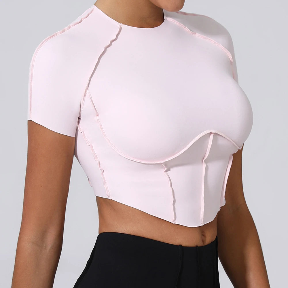 Women Yoga Top Line Sport T Shirts Fitness Clothes Short Sleeve Push Up Yoga Shirt Gym Top Running Active Wear Workout Sport Top