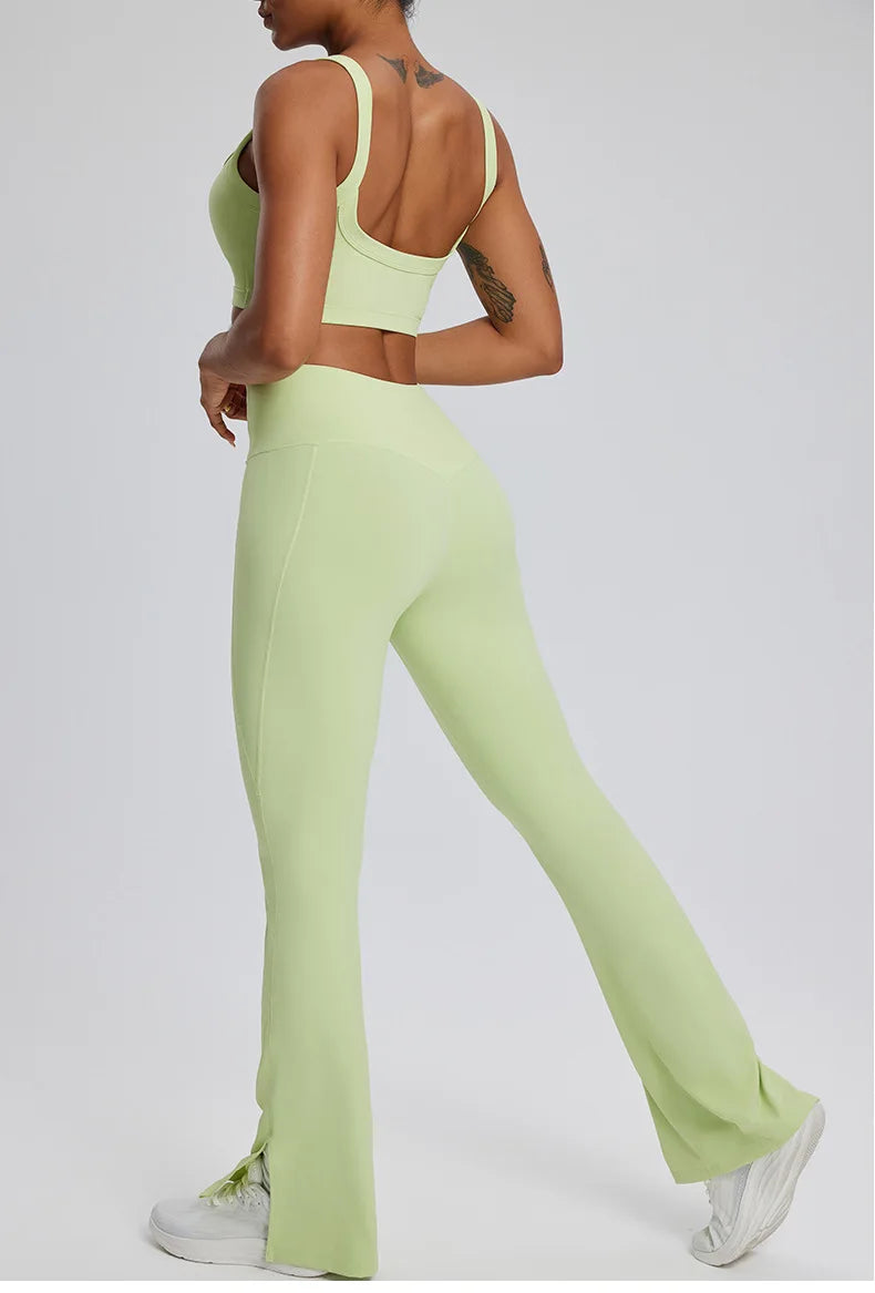 2PCS Yoga Suit Gym Set Women Clothes Running Tracksuit Workout Long Sleeve High Waist Bell-bottoms Sports Shirt Yoga Clothing